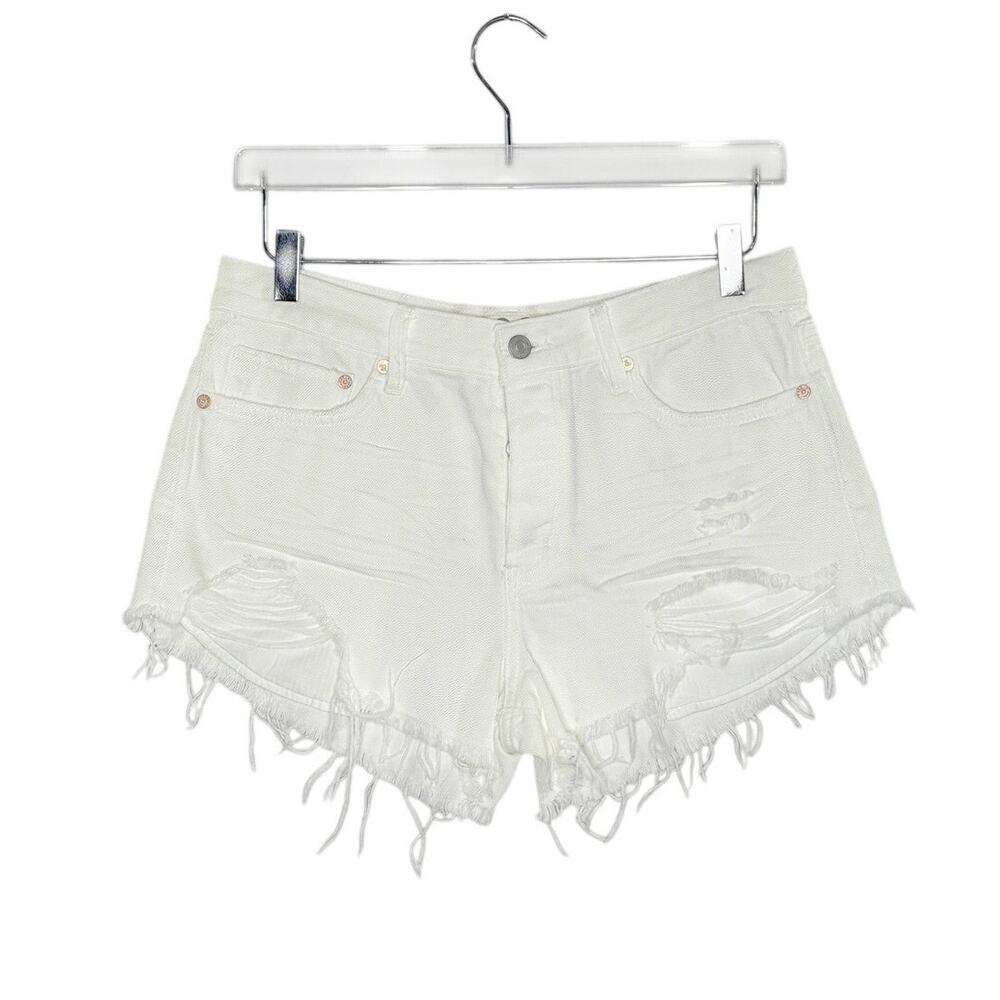 We the Free People Loving Good Vibrations White Distressed Denim Shorts 28